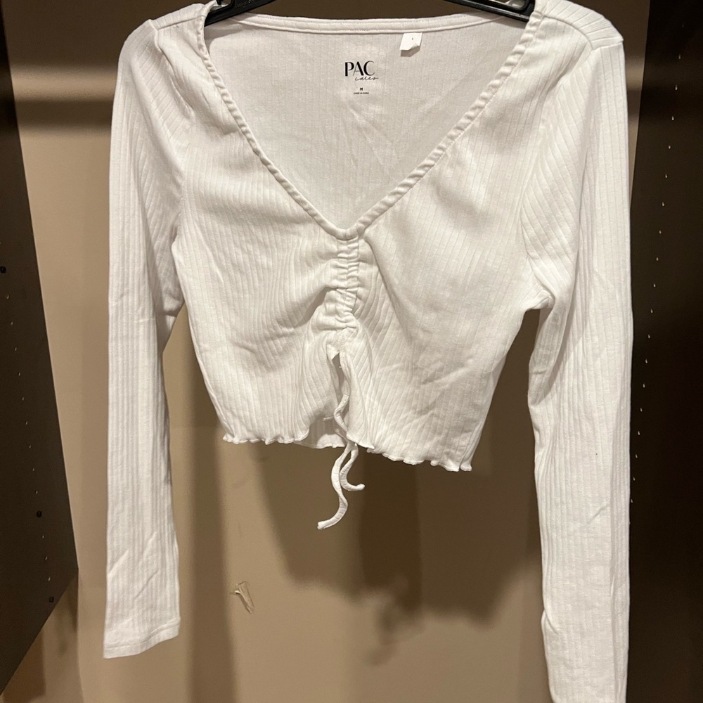 White Ruched Tie Front Blouse